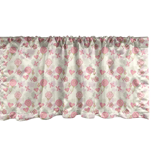 Floral Window Valance, Hazy Doodle Style Blossoming Flowers Vintage Style Garden Artwork, Curtain Valance for Kitchen Bedroom Decor with Rod Pocket, 54" X 18", White Pink, by Ambesonne