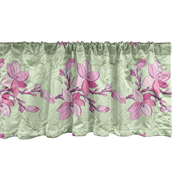 Floral Window Valance, Illustration of Outline and Pinkish Designed Flowers Blooming, Curtain Valance for Kitchen Bedroom Decor with Rod Pocket, 54" X 18", Pink Baby Pink, by Ambesonne