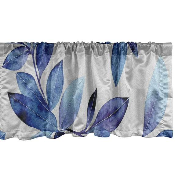 Floral Window Valance, Leaves of the Tropical Climate on the Plain Background Repeated Pattern, Curtain Valance for Kitchen Bedroom with Rod Pocket, 54" X 18", Ivory and Cobalt Blue, by Ambesonne
