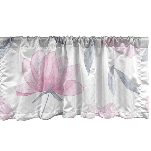 Floral Window Valance, Minimal Ornament of Innocent Flowers Botanical Watercolor Petals, Curtain Valance for Kitchen Bedroom with Rod Pocket, 54" X 18", Soft Pink and Pale Purpleblue, by Ambesonne