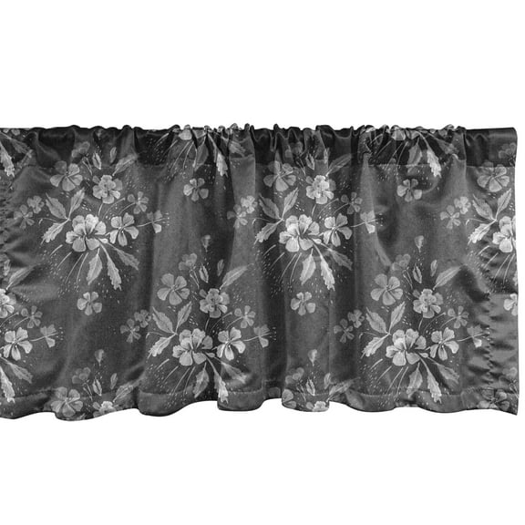 Floral Window Valance, Minimalist Monochrome Spring Meadow Flower Motifs Weathered Vintage Effect Print, Curtain Valance for Kitchen Bedroom with Rod Pocket, 54" X 18", Dark Grey, by Ambesonne
