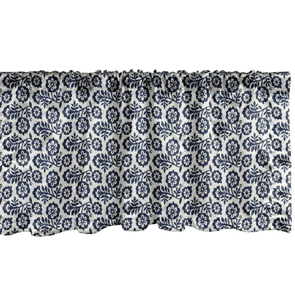 Floral Window Valance, Monochrome Flowers Traditional Motifs Leaves Rhythmic Illustration, Curtain Valance for Kitchen Bedroom Decor with Rod Pocket, 54" X 18", Violet Blue Off White, by Ambesonne