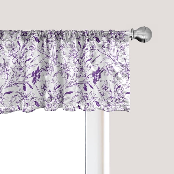 Floral Window Valance, Monochrome Sketch Look Narcissus Flowers Modern Leaves Pattern Spring Art, Curtain Valance for Kitchen Bedroom Decor with Rod Pocket, 54" X 18", Quartz and White, by Ambesonne