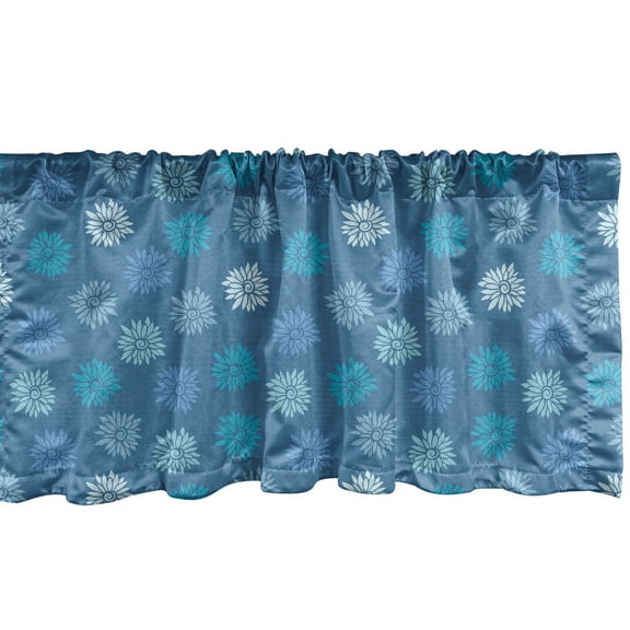 Floral Window Valance, Ornamental Repeated Flowers Colored in Baby Blue Pale Azur Blue and Sea Blue, Curtain Valance for Kitchen Bedroom Decor with Rod Pocket, 54" X 18", Multicolor, by Ambesonne