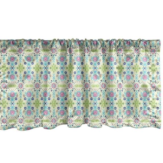 Ambesonne Floral Valance Pack of 2, Flower and Leaf Motifs, 54"X12", Cream and Multicolor