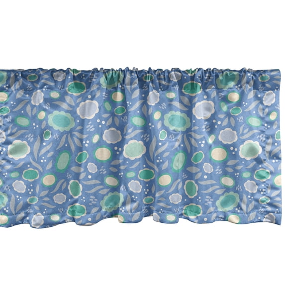Ambesonne Floral Valance Pack of 2, Abstract Oval Flower Motifs, 54"X12", Sea Blue Turquoise and Grey