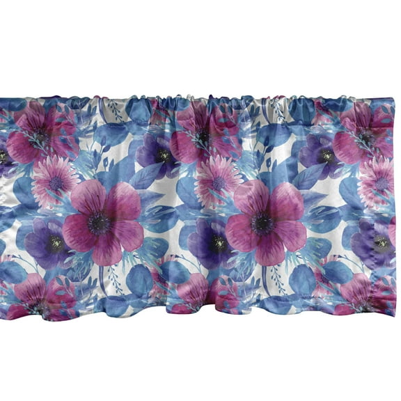 Ambesonne Floral Valance Pack of 2, Romantic Watercolor Flora, 54"X12", Azure Blue Magenta