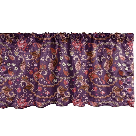 Ambesonne Floral Valance Pack of 2, Garden Flora and Paisley, 54"X18", Purple and Dark Coral