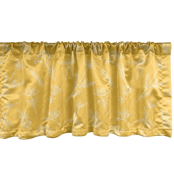 Ambesonne Floral Valance Pack of 2, Wildflowers Outline Drawings, 54"X18", Mustard and White