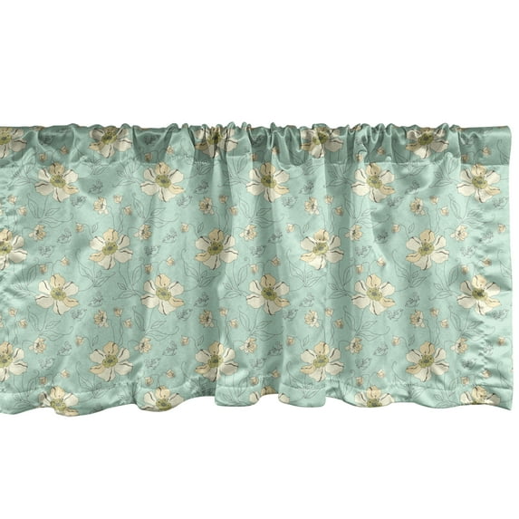 Ambesonne Floral Valance Pack of 2, Pastel Tones Flowers Art, 54"X12", Mint Green Pale Yellow