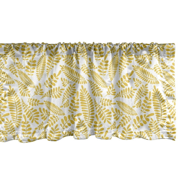 Ambesonne Floral Valance Pack of 2, Laurel Leaf Branches Pattern, 54"X12", Pale Earth Yellow White