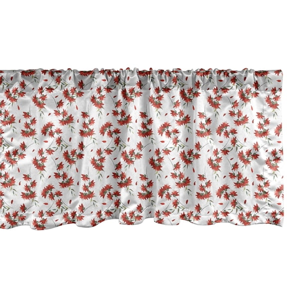 Ambesonne Floral Valance Pack of 2, Red Flowers Motif Graphic, 54"X18", White Vermilion