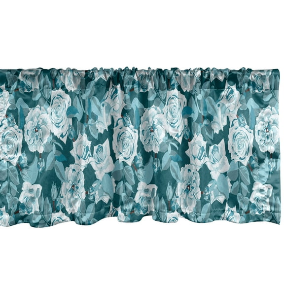 Ambesonne Floral Valance Pack of 2, Aquatic English Rose Flowers, 54"X12", Dark Teal and Multicolor