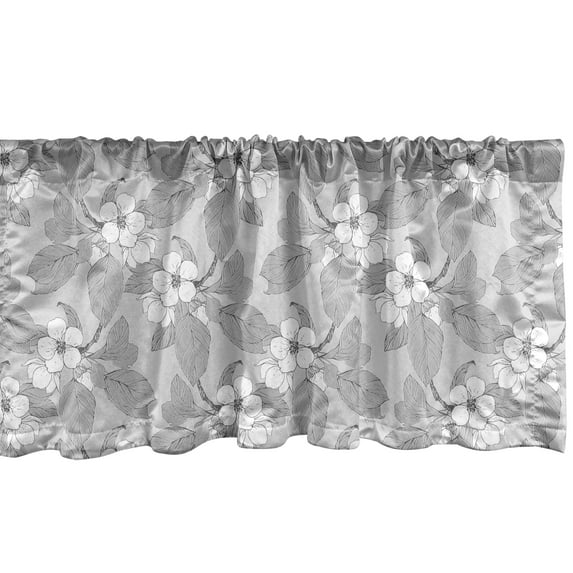 Ambesonne Floral Valance Pack of 2, Vintage Cherry Blossom Petal, 54"X12", Pale Grey and White