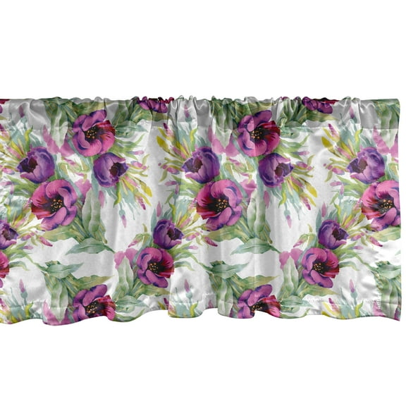Ambesonne Floral Valance Pack of 2, Watercolor Bouquet Leaves, 54"X12", Multicolor