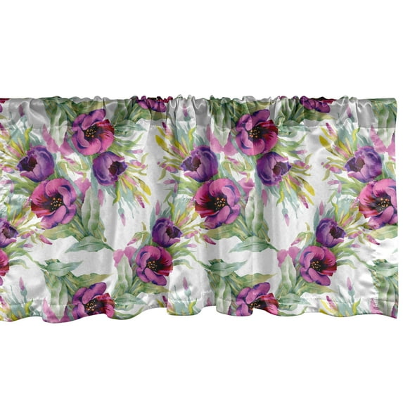 Ambesonne Floral Valance Pack of 2, Watercolor Bouquet Leaves, 54"X18", Multicolor