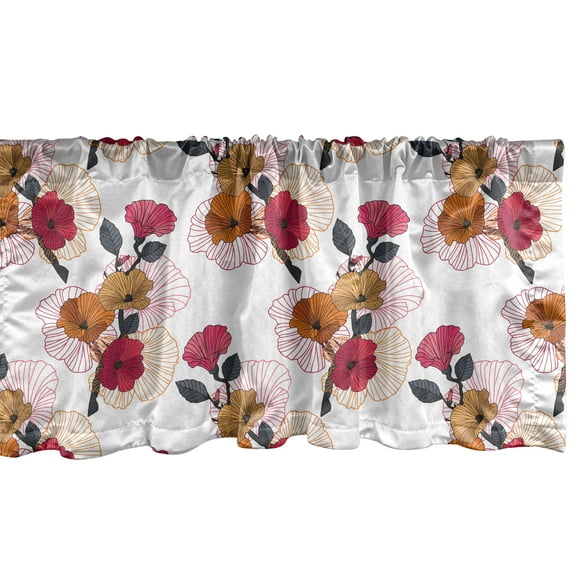 Ambesonne Floral Valance Pack of 2, Striped Lavatera Flowers, 54"X12", Dark Pink Orange