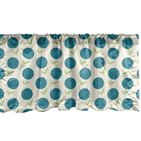 Ambesonne Floral Valance Pack of 2, Doodled Abstract Flowers, 54"X18", Blue and Pale Green