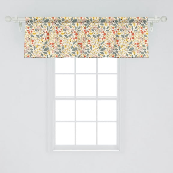 Floral Window Valance Pack of 2, Hand Drawn Style Flowers Little Blossoms with Big and Small Dots Retro Art Design, Rod Pocket Curtain Valances for Kitchen Bedroom, 54" X 18", Grey Orange