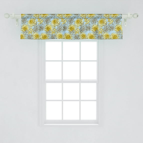 Floral Window Valance Pack of 2, High Detail and Fluffy Yellow Dahlias, Rod Pocket Curtain Valances Kitchen Bedroom, 2 Sizes, Pale Blue Yellow, by Ambesonne