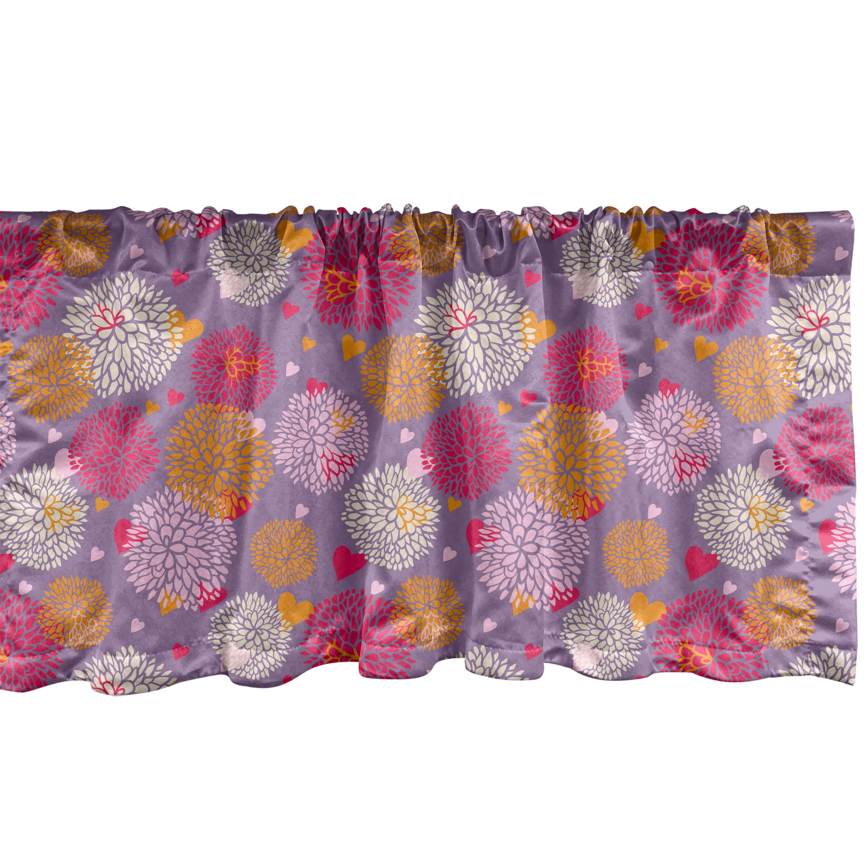 Floral Window Valance Pack of 2, Illustration of Flowers and Hearts in