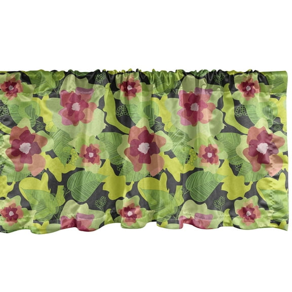 Ambesonne Floral Valance Pack of 2, Intertwined Abstract Flowers, 54"X18", Lime Green Multicolor