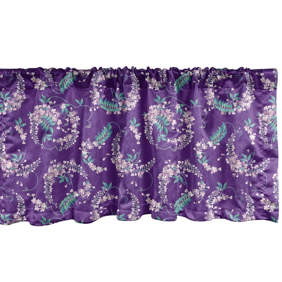 Ambesonne Floral Valance Pack of 2, Japanese Wisteria Flowers, 54"X18", Purple Seafoam