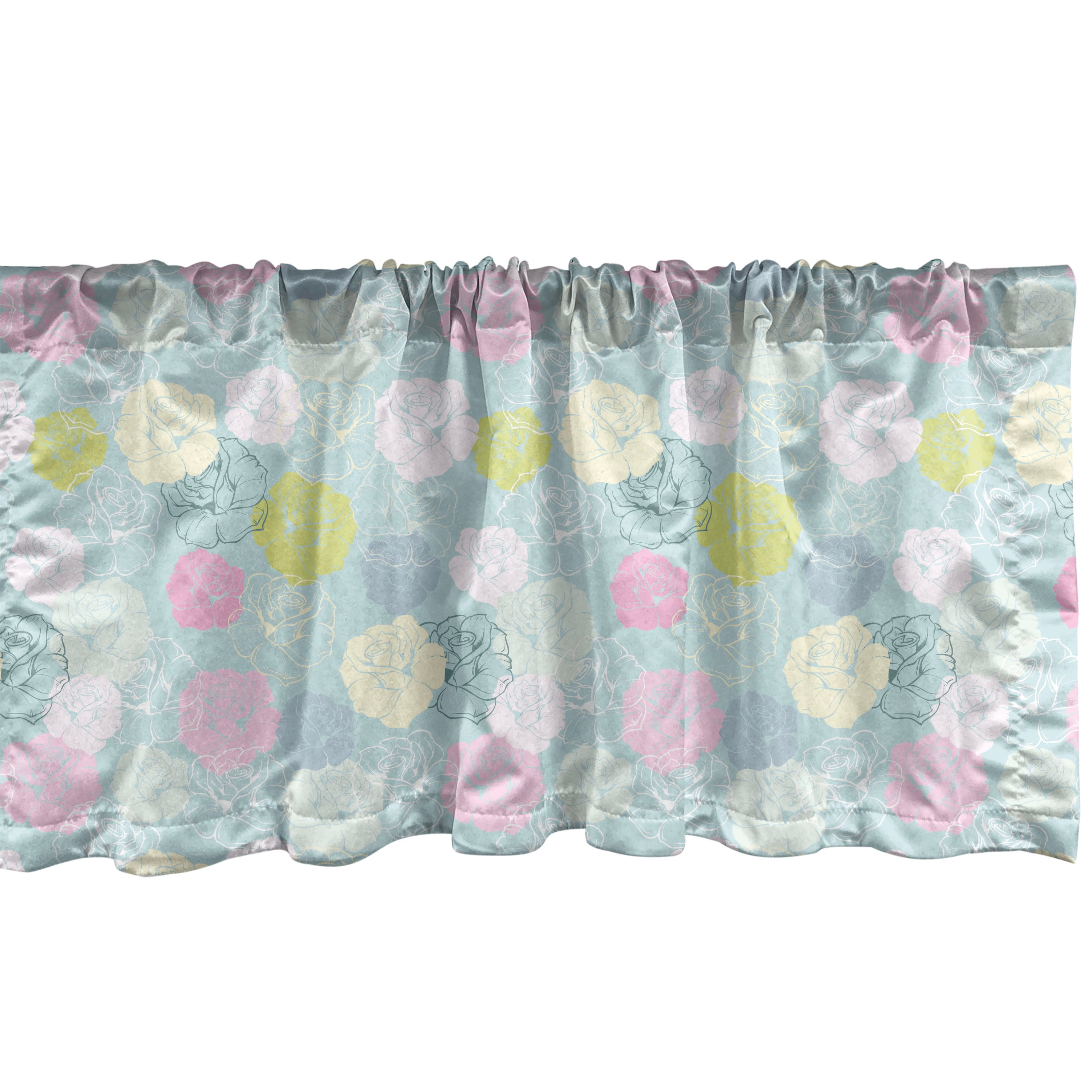 Floral Window Valance Pack of 2, Image of Hand Drawn Pastel Colored