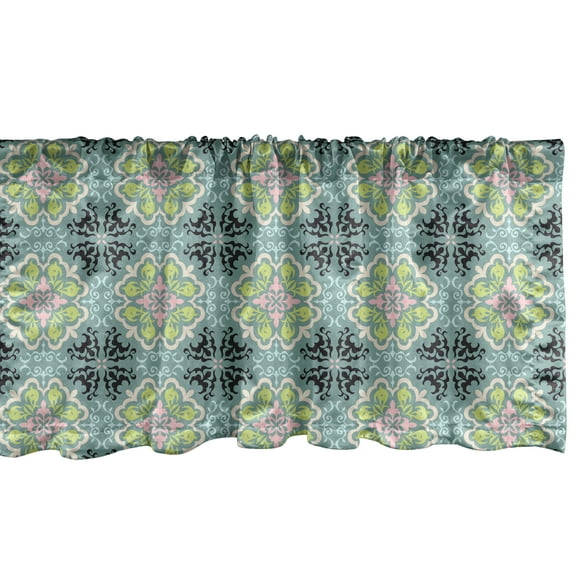 Floral Window Valance Pack of 2, Latin Talavera Damask Mediterranean Floral Pattern, Rod Pocket Curtain Valances for Kitchen Bedroom, 54" X 12", Multicolor, by Ambesonne