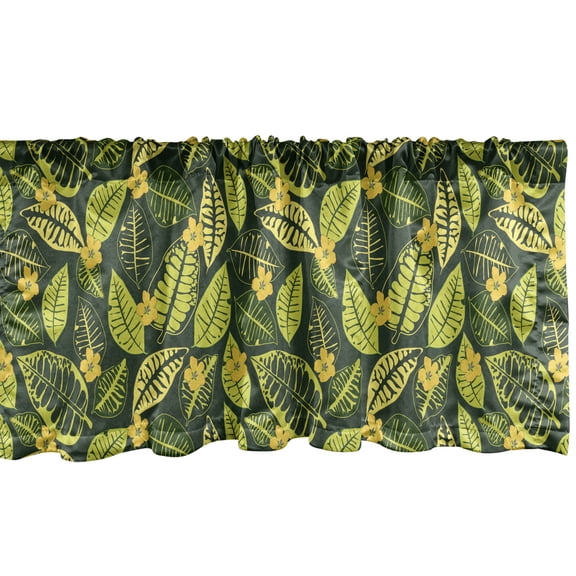 Floral Window Valance Pack of 2, Leaf Silhouettes and Hawaiian Flowers, Rod Pocket Curtain Valances Kitchen Bedroom, 2 Sizes, Forest Green Apple Green, by Ambesonne