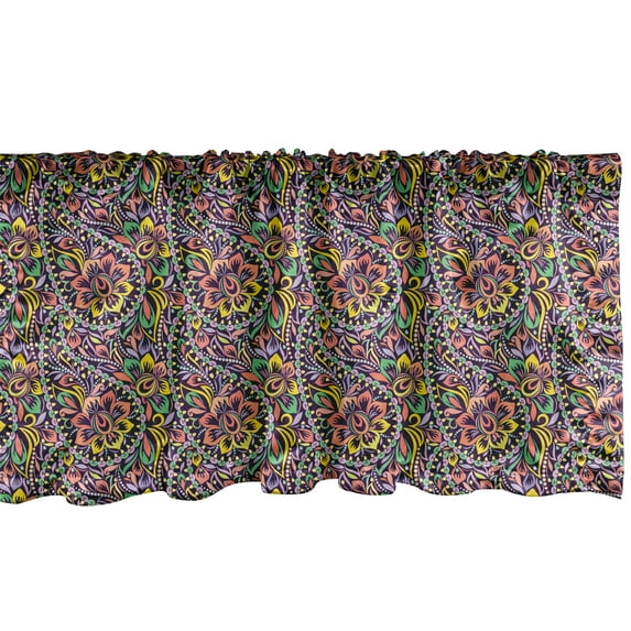 Ambesonne Floral Valance Pack of 2, Colorful Paisley Ornaments, 54"X12", Multicolor