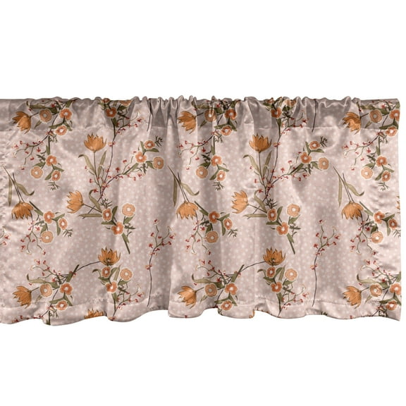 Ambesonne Floral Valance Pack of 2, Pastel Wild Flower Drawings, 54"X12", Blush Camel Burnt Sienna