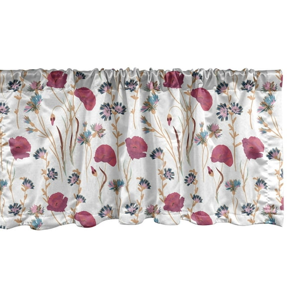 Ambesonne Floral Valance Pack of 2, Calm Tones Wildflowers Art, 54"X18", Dark Magenta Multicolor