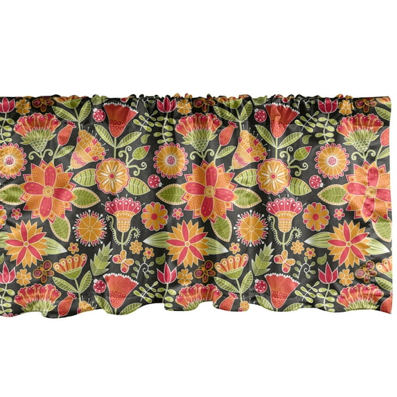 Ambesonne Floral Valance Pack of 2, Abstract Polish Folk Art, 54"X18", Burnt Sienna Multicolor