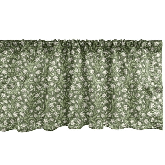 Ambesonne Floral Valance Pack of 2, Retro Blossoms Ivy Leaves, 54"X18", Reseda Green Eggshell