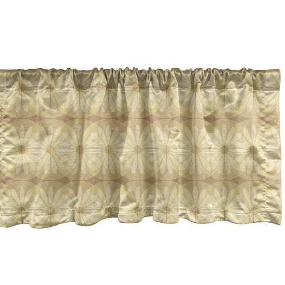 Ambesonne Floral Valance Pack of 2, Dotwork Daisy Retro Hippie, 54"X12", Pale Yellow and Sand Brown