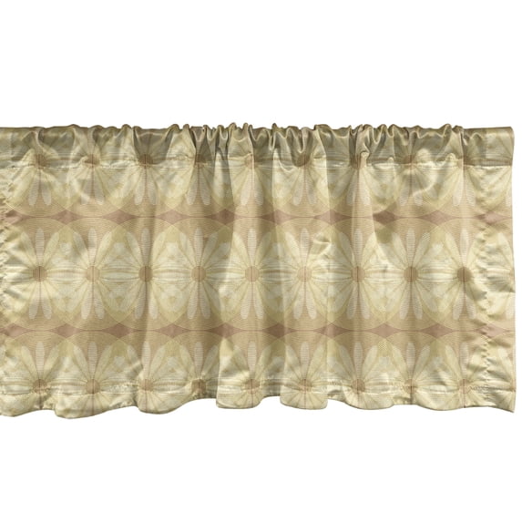 Ambesonne Floral Valance Pack of 2, Dotwork Daisy Retro Hippie, 54"X18", Pale Yellow and Sand Brown