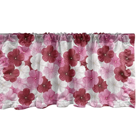 Floral Window Valance Pack of 2, Rhythmic Spring Awakening Blossoming Common Mallow Flowers Illustration, Rod Pocket Curtain Valances Kitchen Bedroom, 2 Sizes, Pink Raspberry White, by Ambesonne