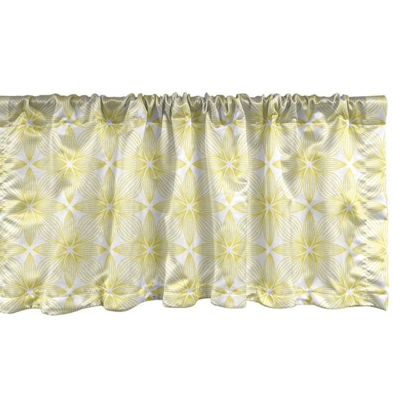 Ambesonne Floral Valance Pack of 2, Geometric Monochrome Flowers, 54"X12", White and Pastel Yellow