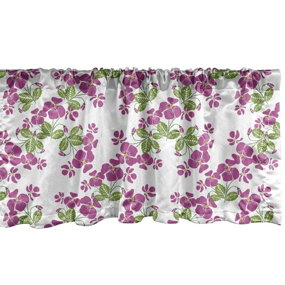 Ambesonne Floral Valance Pack of 2, Spring Romance Flowers Bloom, 54"X12", Dark Magenta Green White