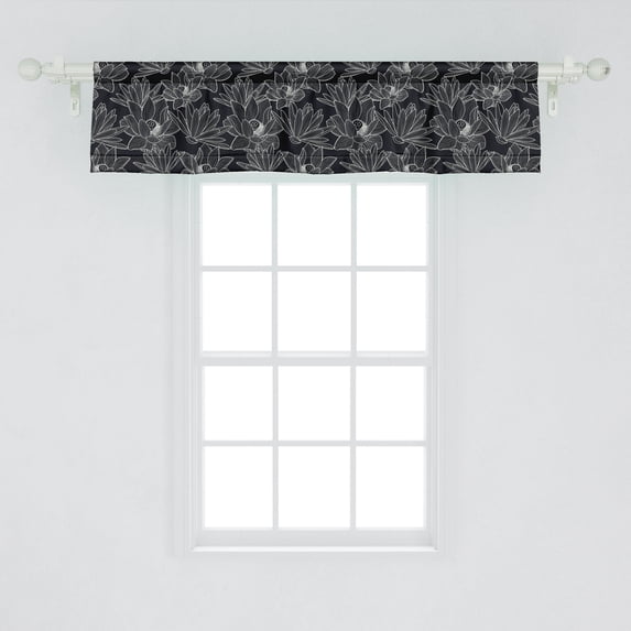 Floral Window Valance Pack of 2, Thin Outline Sketch of Lotus Flower Hand Drawn Flora Illustration, Rod Pocket Curtain Valances Kitchen Bedroom, 2 Sizes, Charcoal Grey Coconut, by Ambesonne