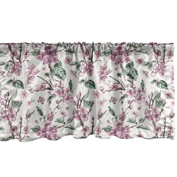 Ambesonne Floral Valance Pack of 2, Vintage Blossoms Butterflies, 54"X12", Ivory Pale Pink Green
