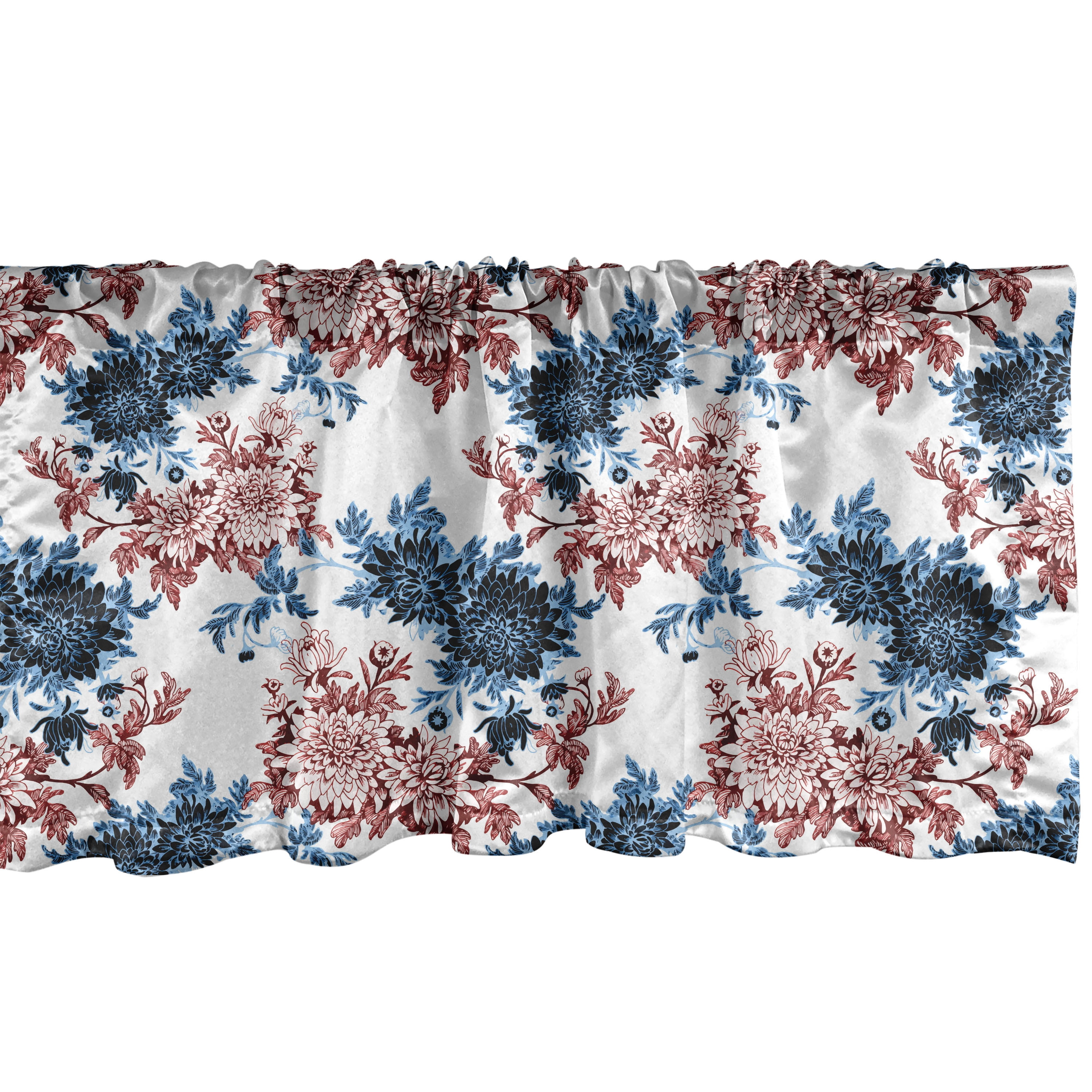 Rust and Dark Blue Floral Satin Rod Pocket Valance, 54" x 12", 2 Pack