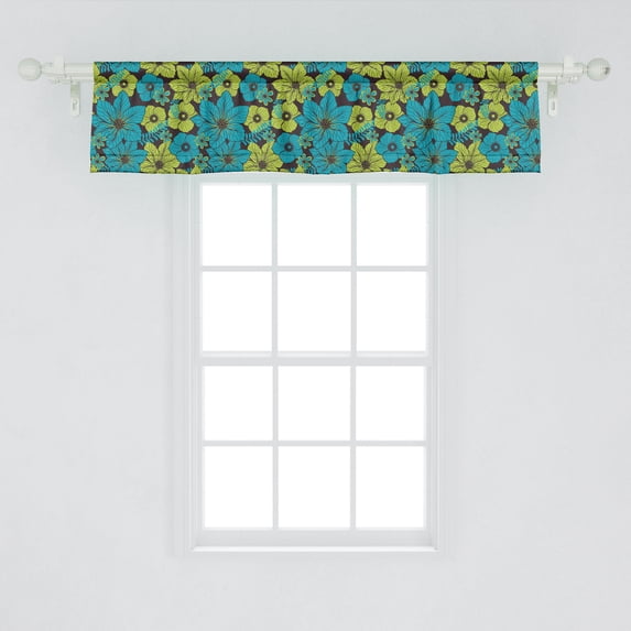 Ambesonne Floral Valance Pack of 2, Exotic Flowers Illustraiton, 54"X12", Dark Mauve Yellow Green
