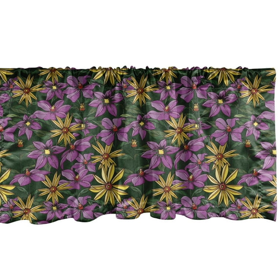 Floral Window Valance, Repeating Colorful Garden Art with Lilies, Curtain Valance for Kitchen Bedroom Decor with Rod Pocket, 54" X 12", Multicolor, by Ambesonne