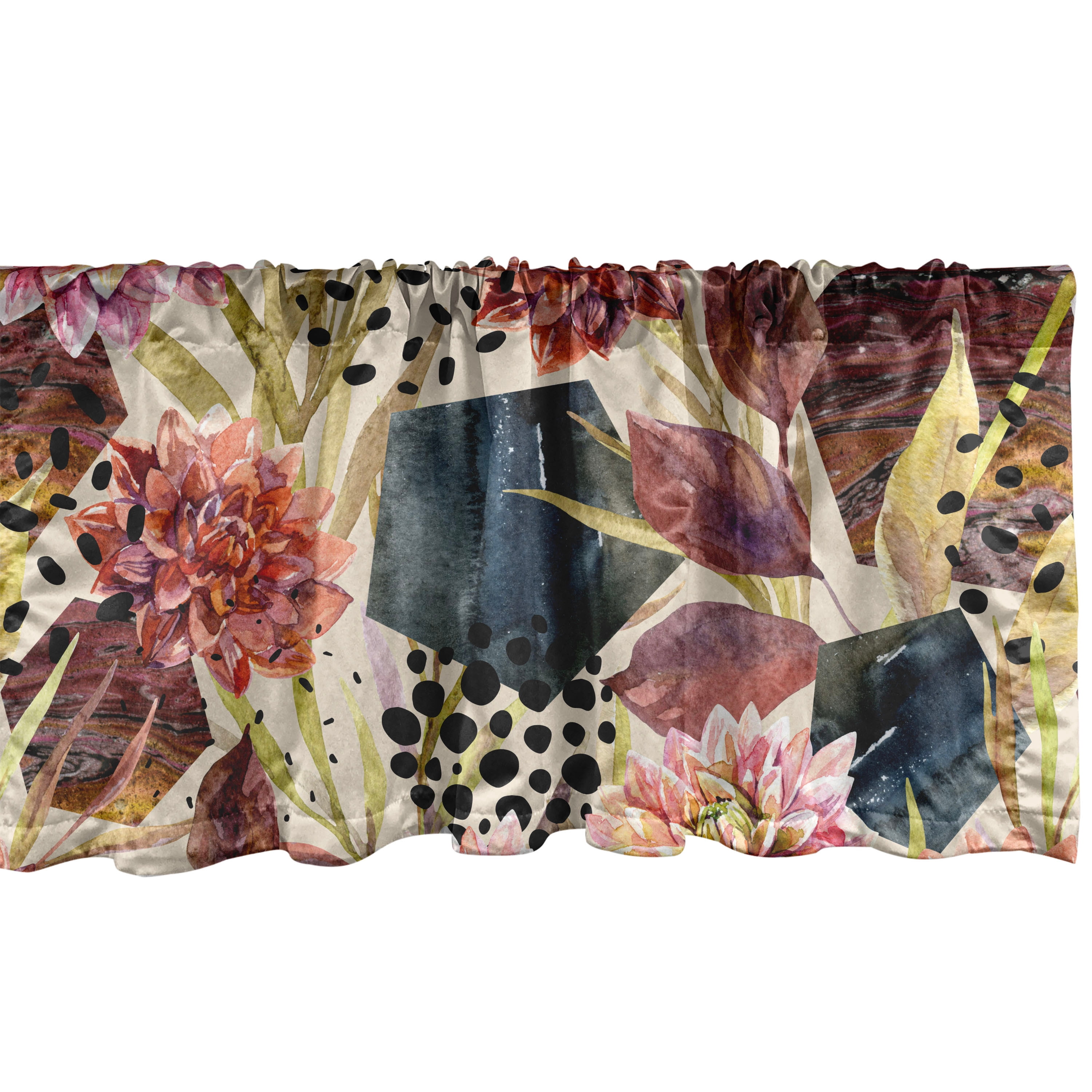 Floral Window Valance, Repetitive Hexagons Flowers Leaves Circles ...
