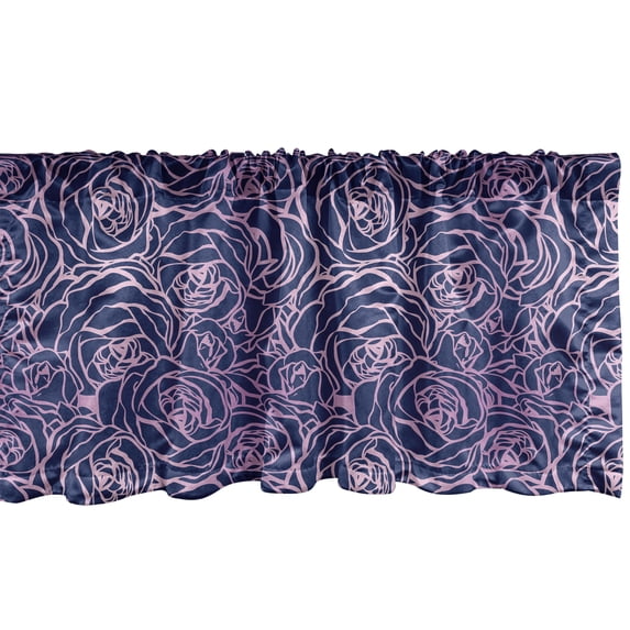 Floral Window Valance, Repetitive Roses of Spring Season Blossoming Petals Modern Romantic Artwork, Curtain Valance for Kitchen Bedroom with Rod Pocket, 54" X 18", Navy Blue Pale Pink, by Ambesonne
