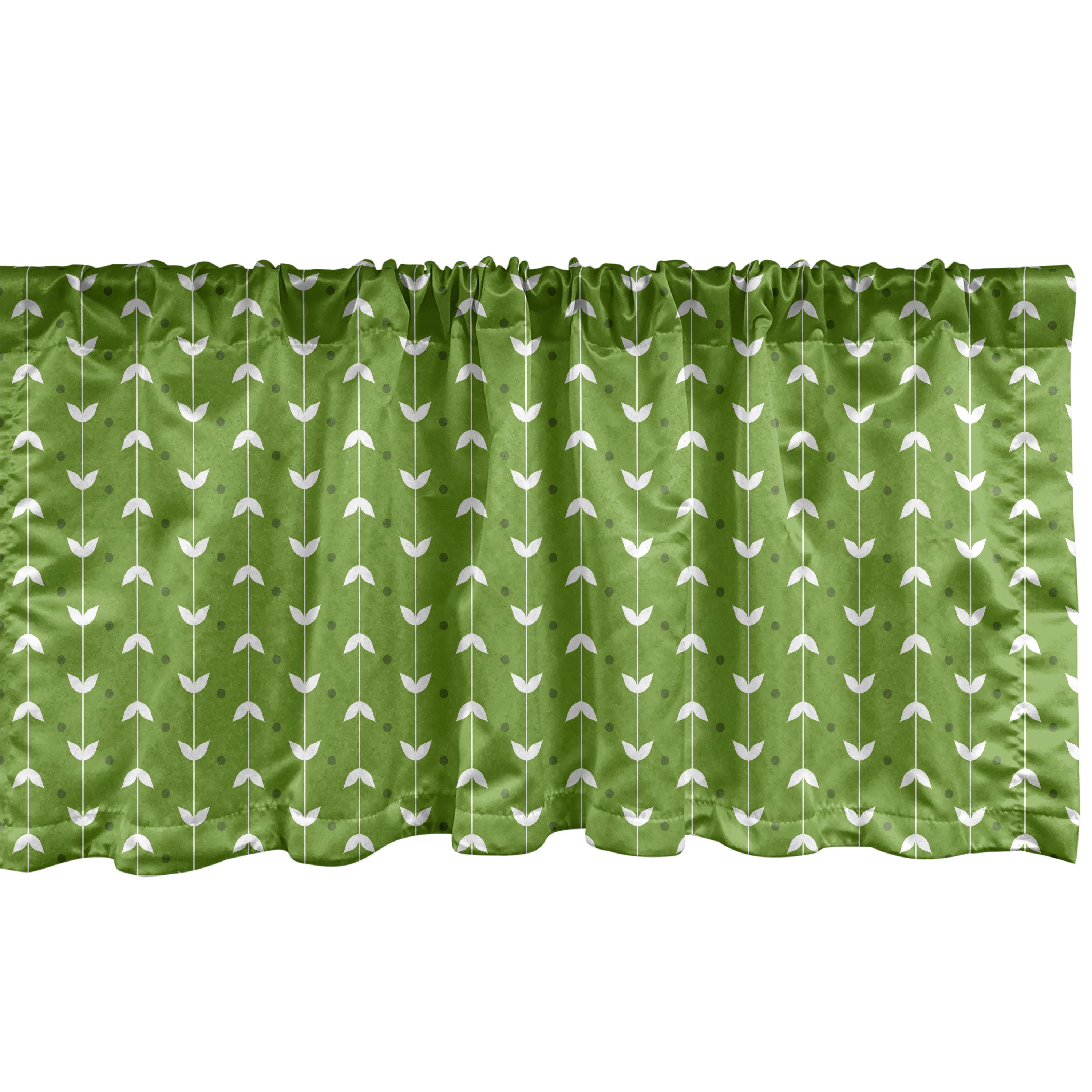 Floral Window Valance, Repetitive Vertical Stripes with Leaves and