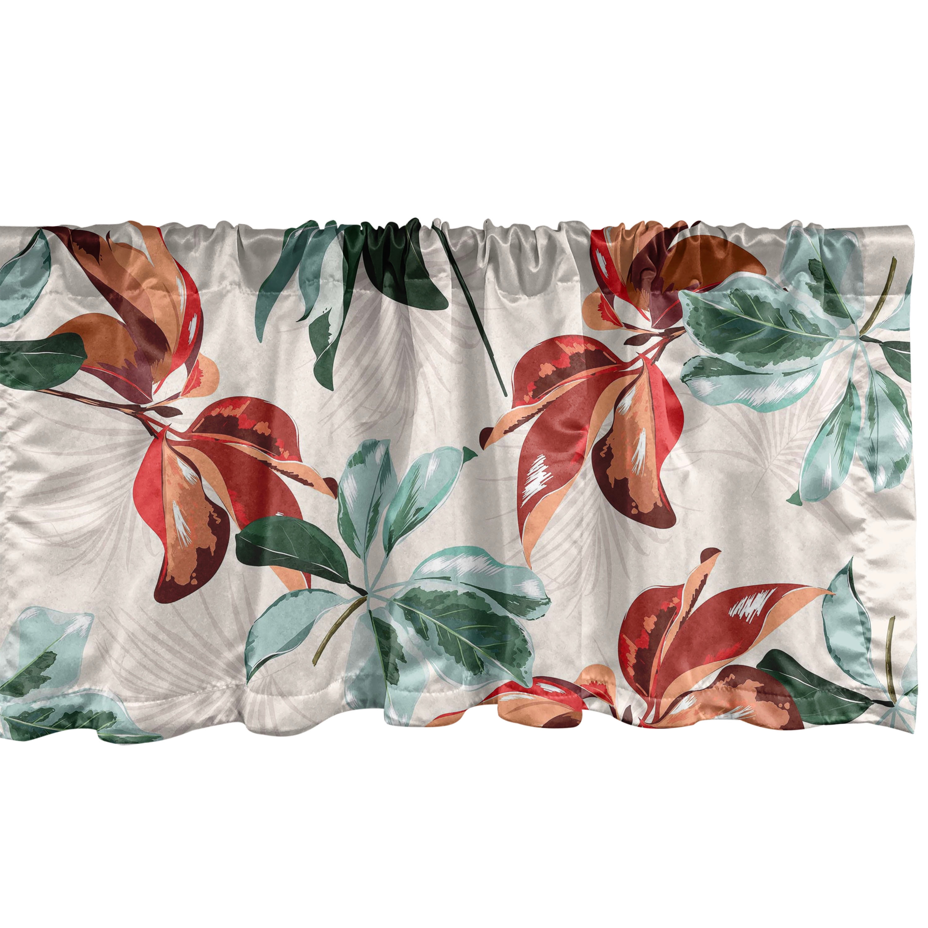 Rust Valance Floral Window Valance, Retro Themed Ornament of Botanical Exotic Leaves ...