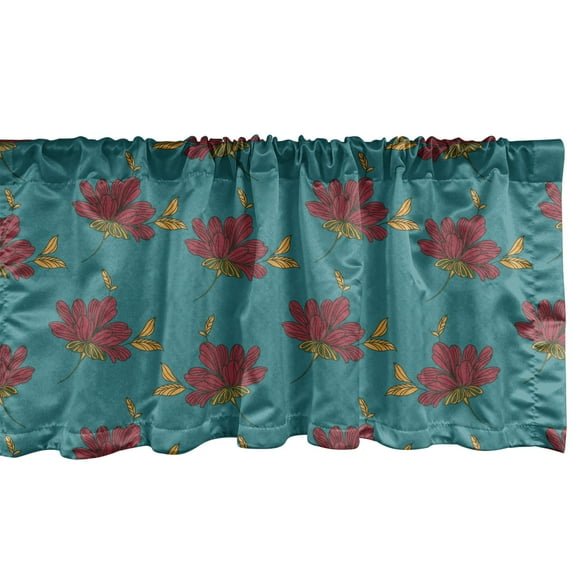 Floral Window Valance, Rhythmic Illustration of Autumn Flower Leaves Pattern, Curtain Valance for Kitchen Bedroom Decor with Rod Pocket, 54" X 12", Teal Dark Pink, by Ambesonne